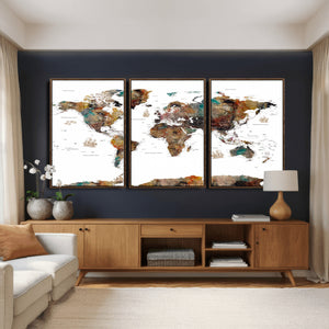Watercolor World Map Canvas Print – Detailed Map of the