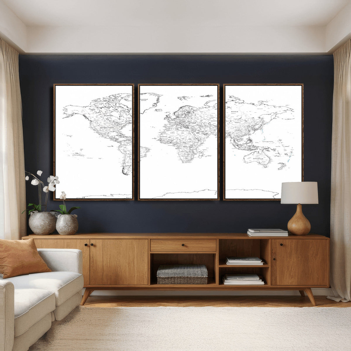 World Map Canvas Print – Framed Modern Detailed Map of the