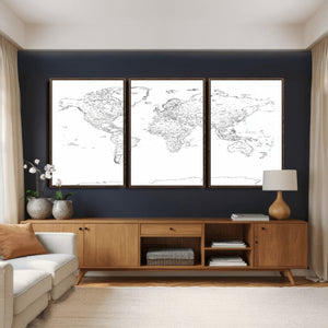 World Map Canvas Print – Framed Modern Detailed Map of the