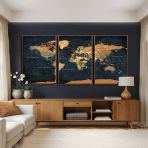 Vintage World Map Canvas Wall Art – Detailed Map with