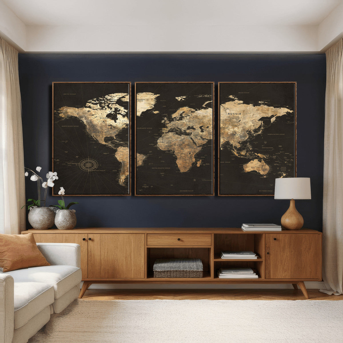 Framed World Map with Pin Canvas Print – Detailed World Map