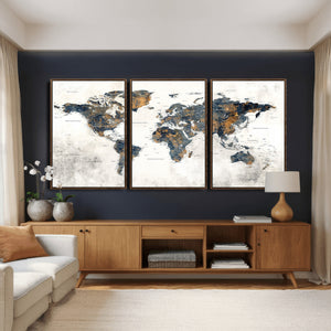 World Map Wall Art Canvas Print for Office Wall Decor
