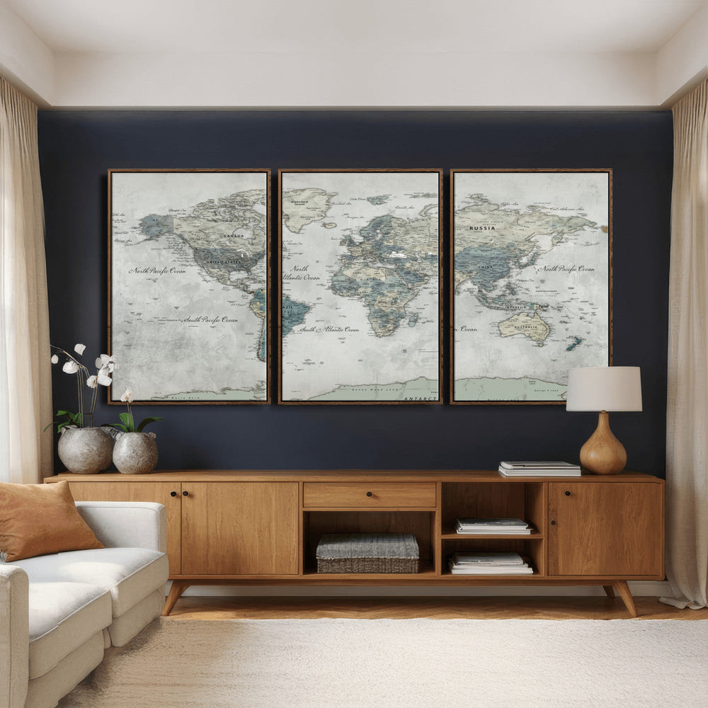 Neutral Vintage World Map Canvas Wall Art Print, Classic Map