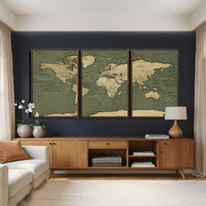 Large World Map Canvas Wall Art Print for Study Room Decor -