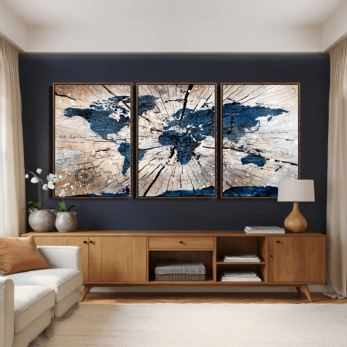 Rustic World Map Canvas Print – Framed Wall Art for Couples,