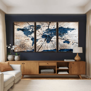 Rustic World Map Canvas Print – Framed Wall Art for Couples,