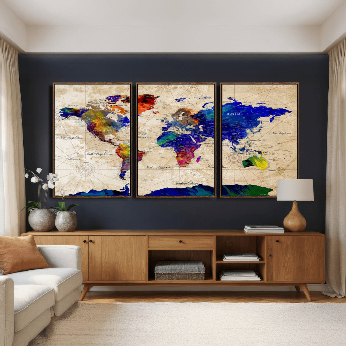 Watercolor World Map Canvas Print – Framed Wall Art for