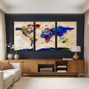 Watercolor World Map Canvas Print – Framed Wall Art for