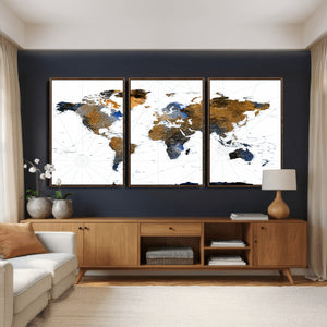 Colorful Watercolor World Map Canvas Wall Art – Framed
