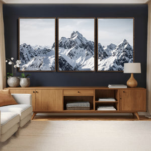 Snowy Mountain Range Canvas Print, Alpine Peaks Landscape