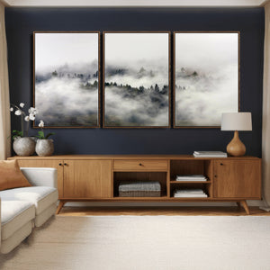 Foggy Forest Wall Art Canvas Print, Misty Pine Tree