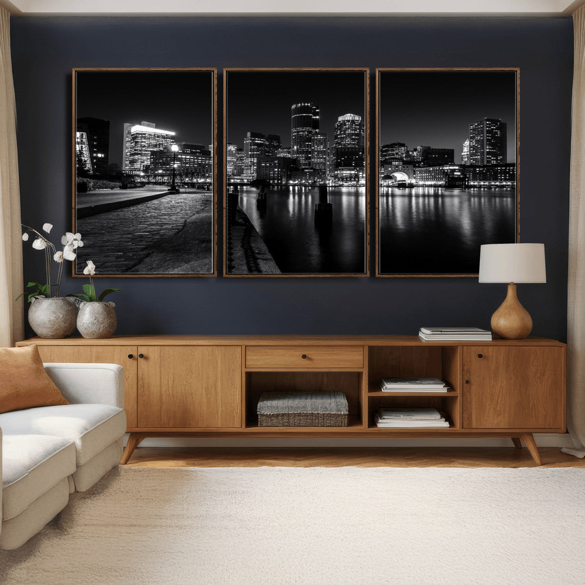 Boston Wall Art Canvas Print, Boston City Downtown Night