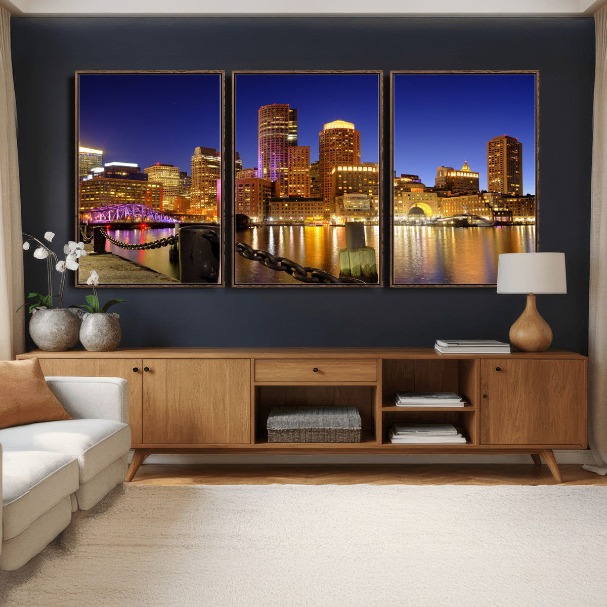 Boston Wall Art Canvas Print, Boston City Downtown Night
