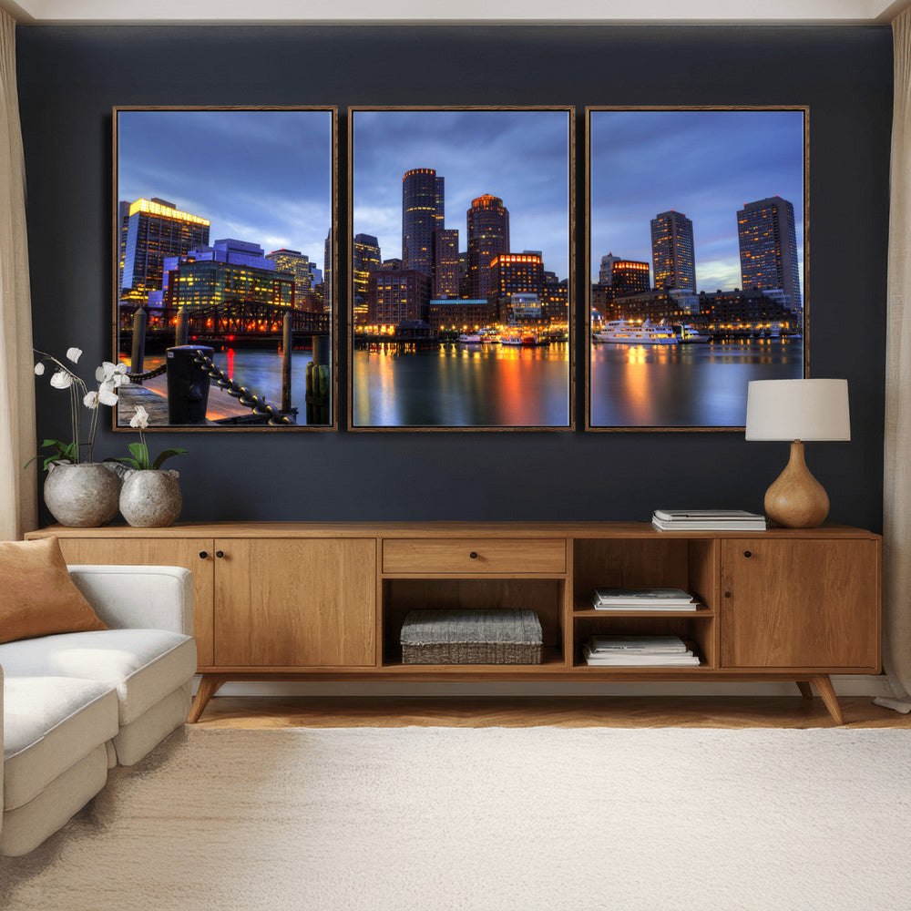 Boston Wall Art Canvas Print, Boston City Downtown Night