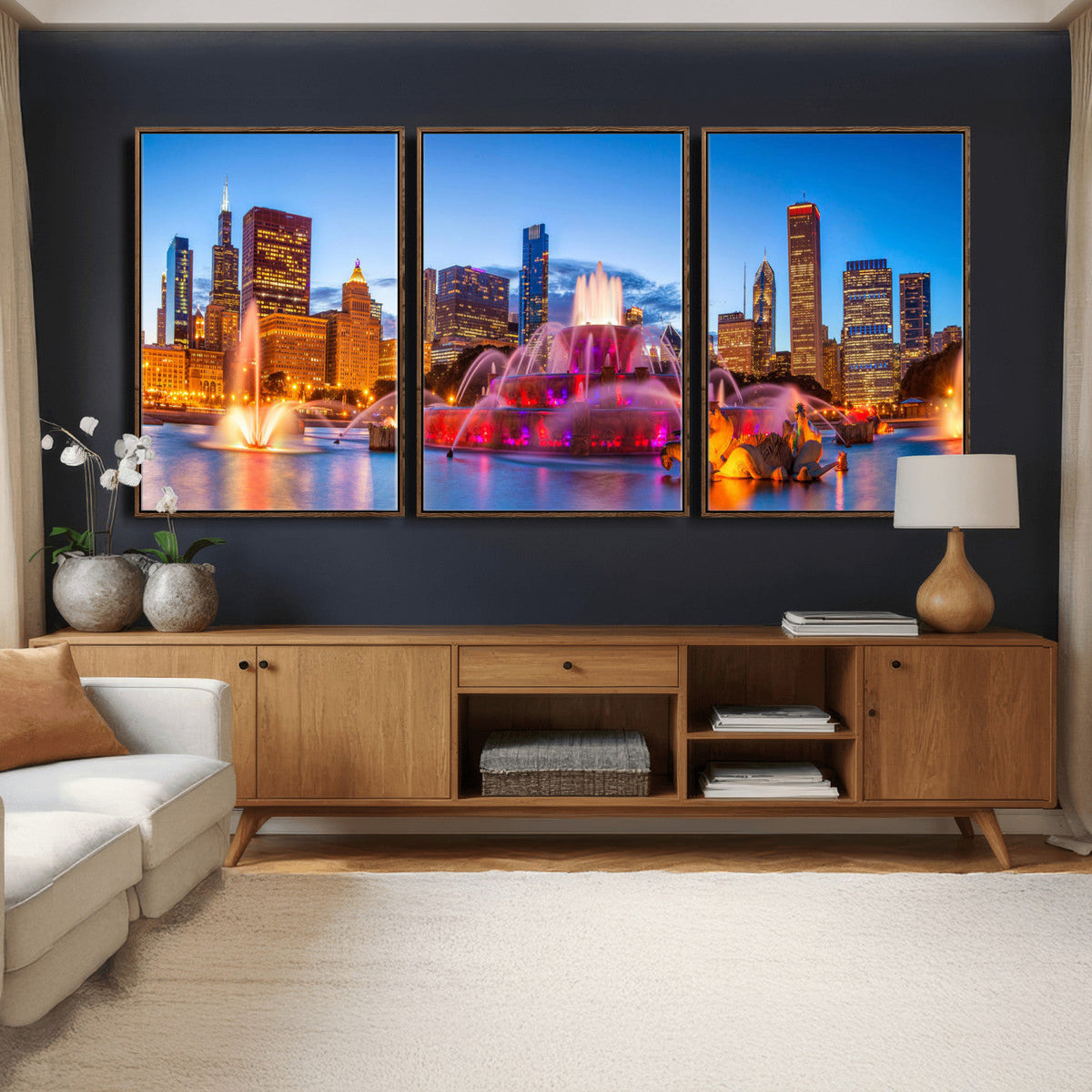 Chicago Wall Art Canvas Print, Chicago City Downtown Night