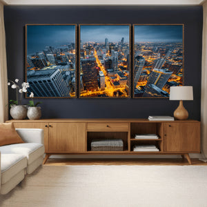 Chicago Wall Art Canvas Print - Chicago City Downtown Night