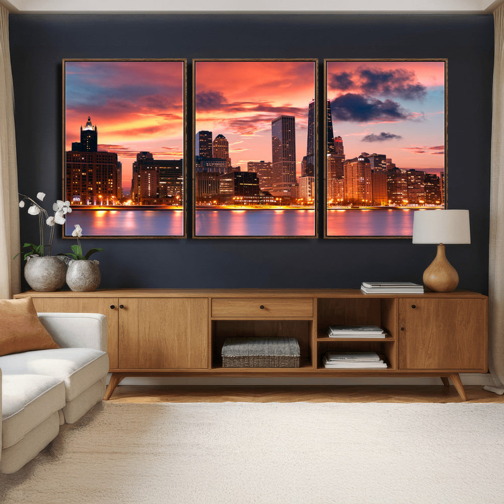 Chicago Wall Art Canvas Print - Chicago City Downtown Night