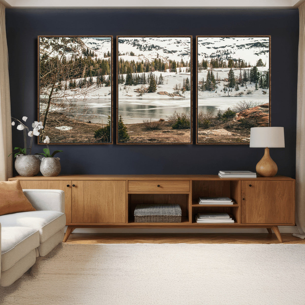 Snowy Mountain Landscape Wall Art Canvas Print, Alpine Pine