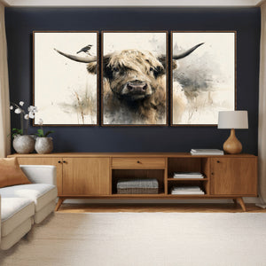 Abstract Highland Cow Wall Art Canvas Print, Rustic Farm