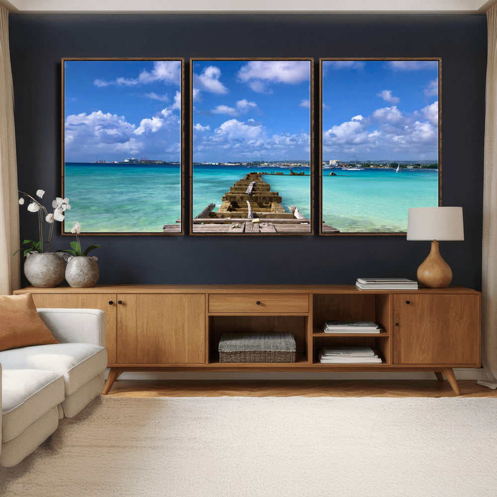 Caribbean Ocean Pier Seascape Wall Art Canvas Print,