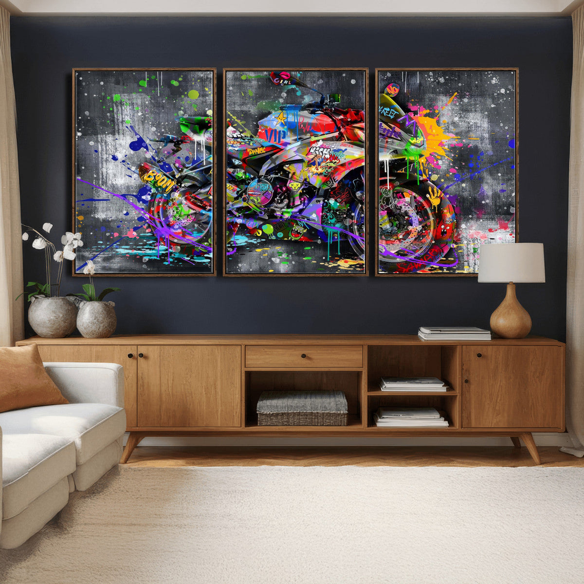 Graffiti Motorcycle Wall Art Canvas Print, Urban Street Art