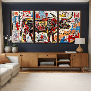 Texas Bull Wall Art Canvas Print, Abstract Graffiti Bull