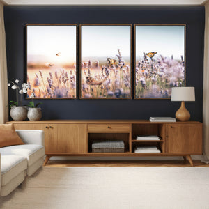 Lavender Field Wall Art Canvas Print, Butterfly Floral