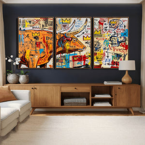 Basquiat Style Bull Graffiti Wall Art Canvas Print, Street