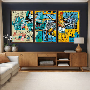 Basquiat Style Bird Bull Graffiti Wall Art Canvas Print,