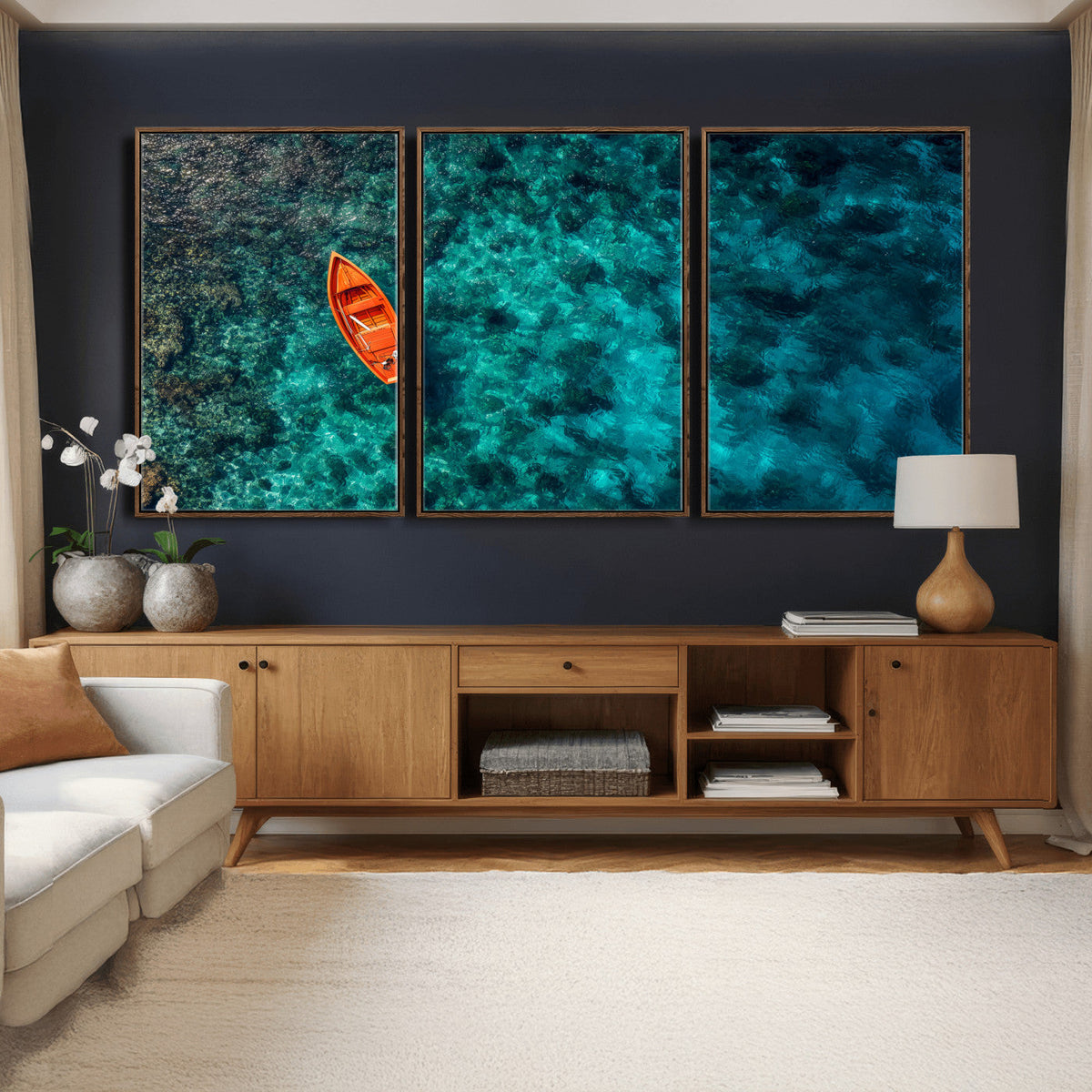 Turquoise Ocean Boat Wall Art Canvas Print