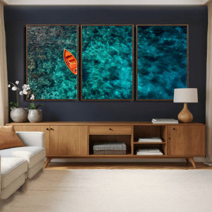 Turquoise Ocean Boat Wall Art Canvas Print