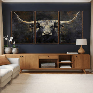 Rustic Longhorn Bull Wall Art Canvas Print – Vintage Western