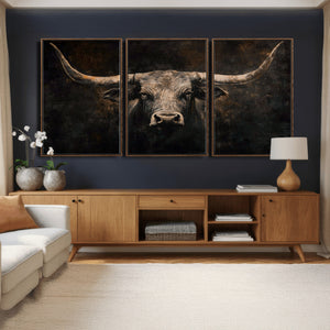 Vintage Longhorn Bull Wall Art Canvas Print – Rustic Western