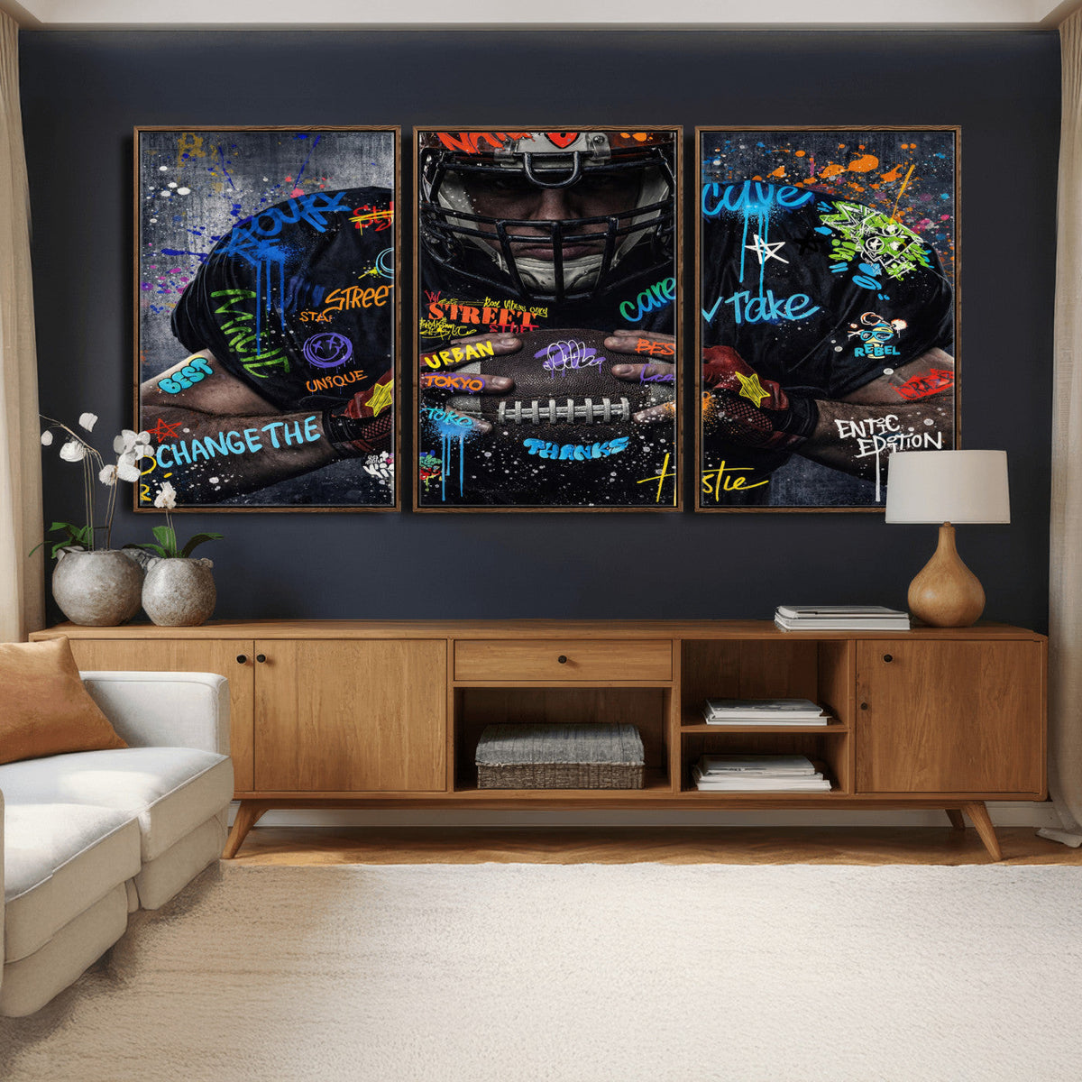 Graffiti American Football Player Street Art Wall Art Canvas