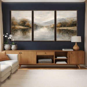 Neutral Abstract River Landscape Wall Art Canvas Print