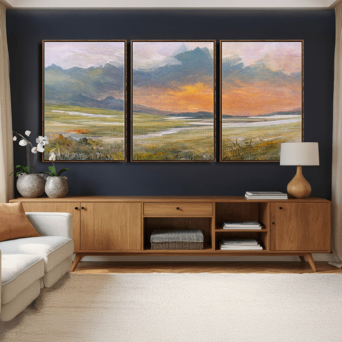 Mountain Sunset Wall Art Canvas Print Vintage Landscape