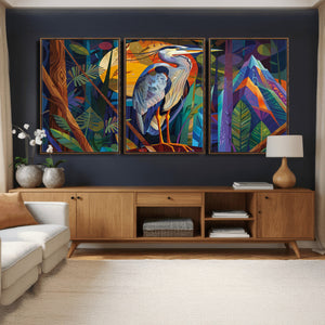 Colorful Heron Wall Art Canvas Print Tropical Bird Abstract