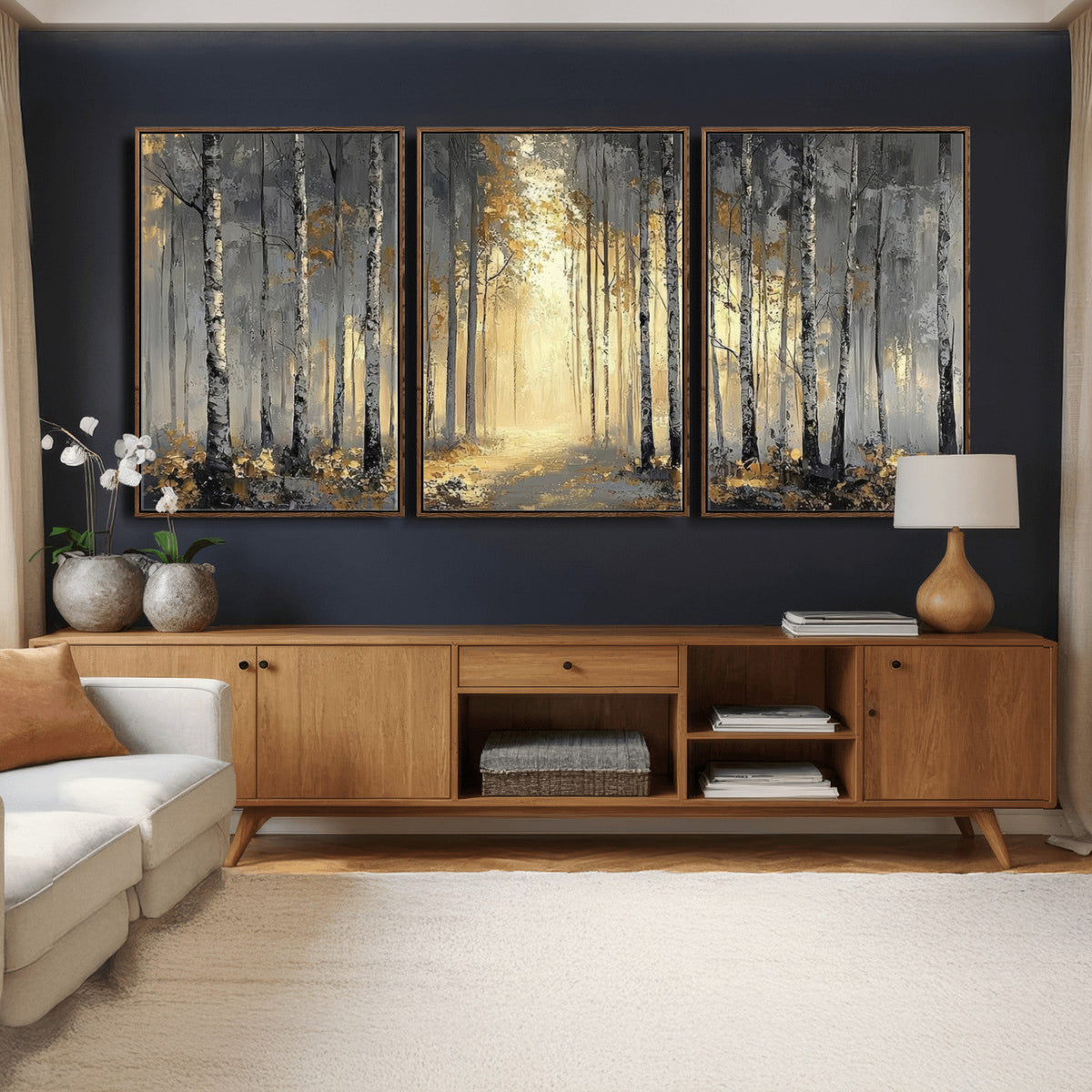 Abstract Birch Forest Wall Art Canvas Print – Modern Neutral