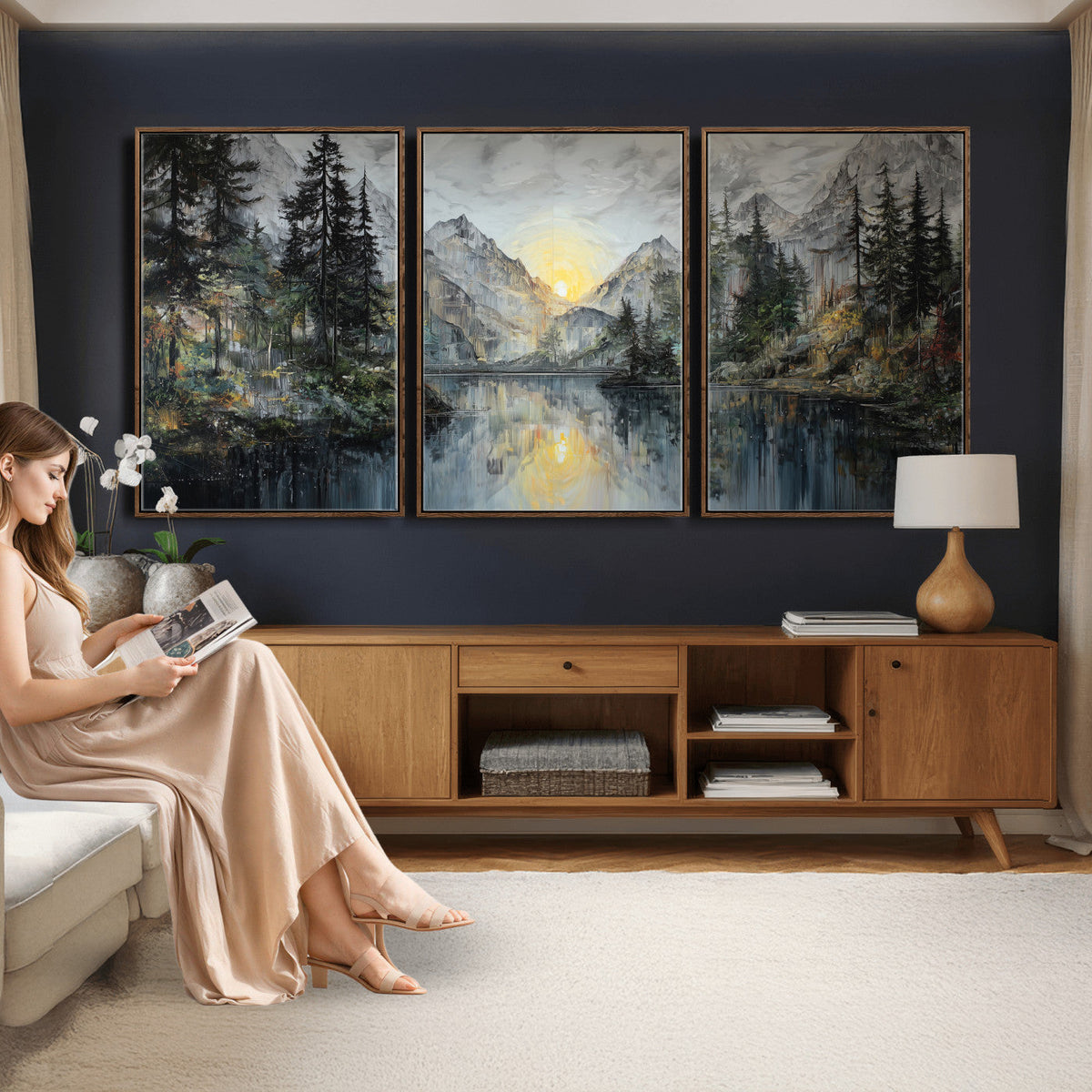 Drip Style Forest Lake Gold Art — Abstract Expressionist