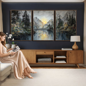 Drip Style Forest Lake Gold Art — Abstract Expressionist