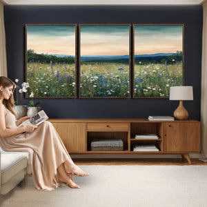 Wildflower Meadow Oil Painting Canvas — Daisy Lavender