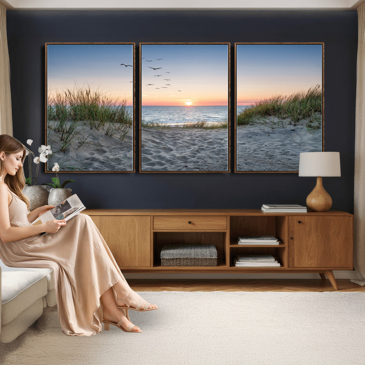 Sandy Dune Path Sunset Canvas Wall Art — Seagulls Beach