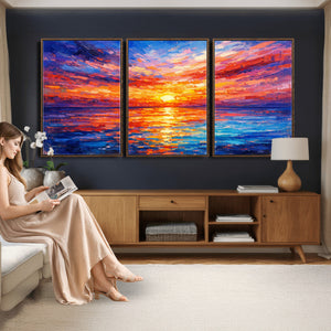 Colorful Knife Ocean Sunset Canvas — Orange Pink Teal