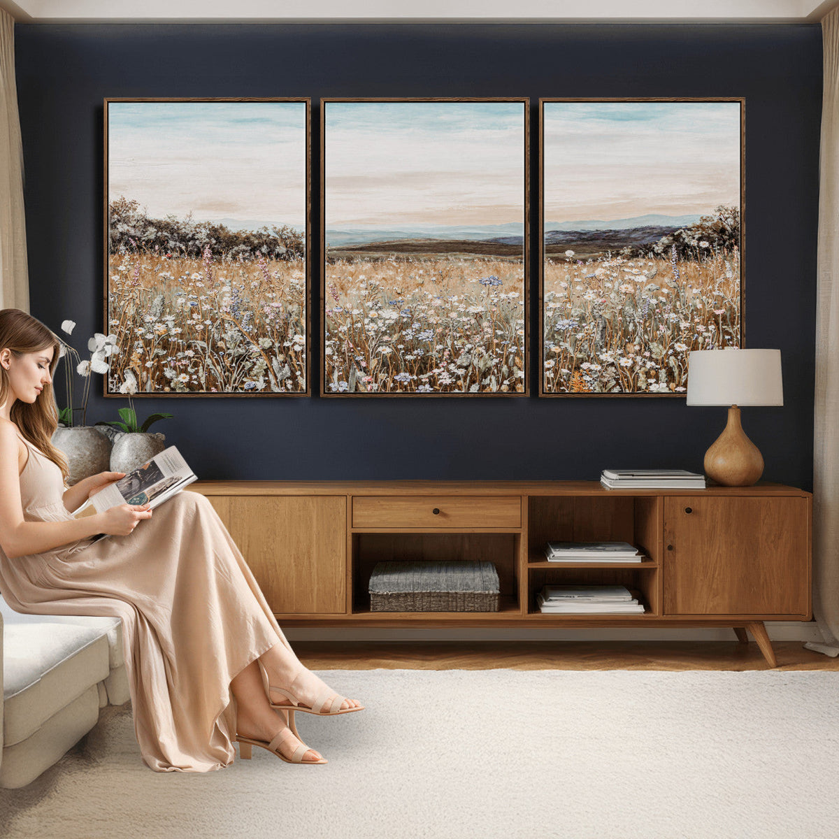 Neutral Wildflower Field Canvas Wall Art — Beige Earth Tone