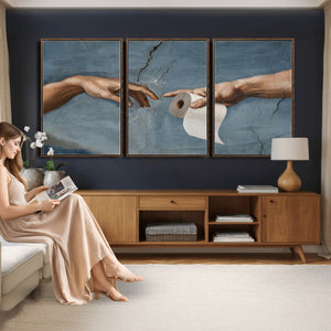 Funny Bathroom Canvas Wall Art, Michelangelo Creation of