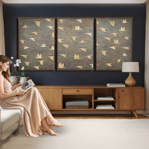 Flying Birds Canvas Wall Art, Vintage Bird Flock Pattern