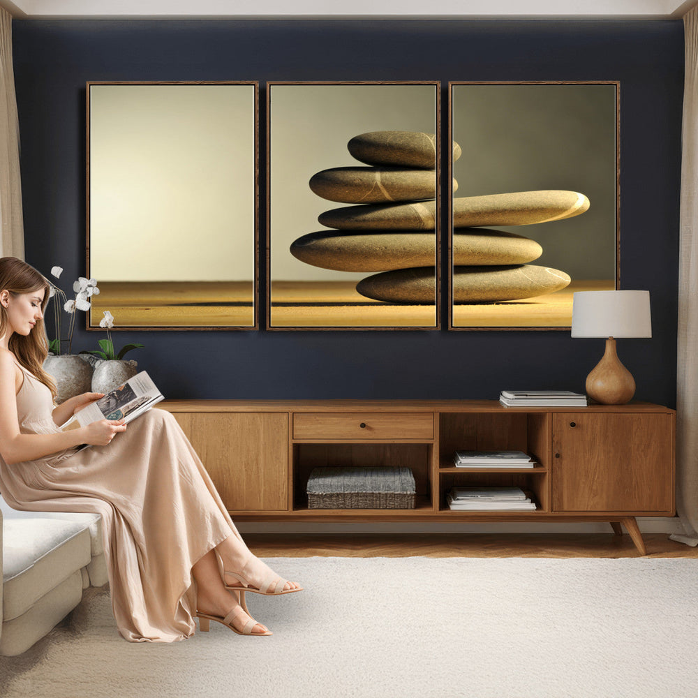 Zen Stone Wall Art Canvas Print, Balanced Rock Stack Framed