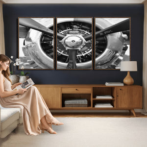 Vintage Propeller Plane Wall Art Canvas Print, Black and