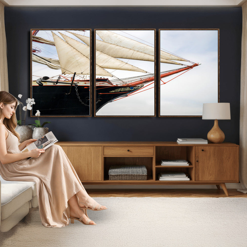 Sailboat Wall Art Canvas Print, Vintage Ship Bow Framed