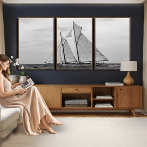 Vintage Sailboat Wall Art Canvas Print, Black and White
